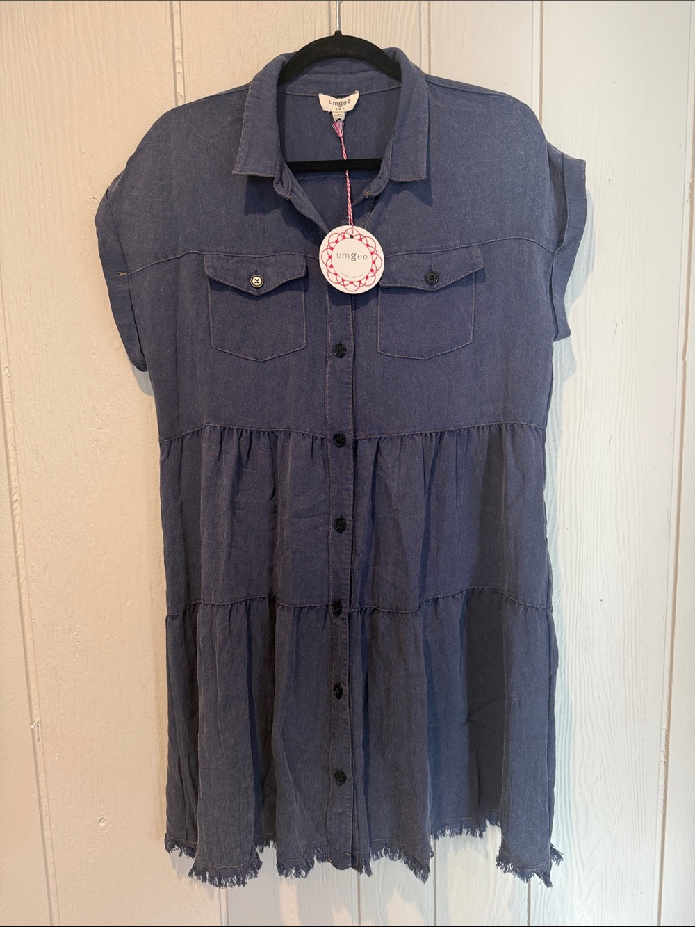 Umgee Girls' Indigo Blue Tiered Button-Front Shirt Dress